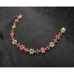 Vintage JOAN RIVERS Multi-Color Floral Gold-Tone Bracelet With Gemstone Accents